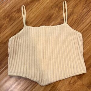 Miss love, crop top, slightly yellow/cream-ish color, spaghetti straps